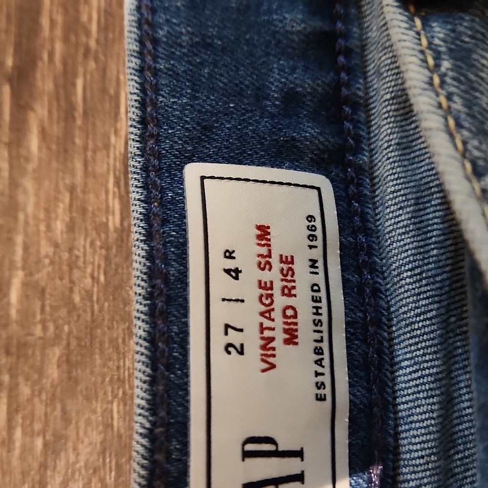 ❤️ GAP MID RISE VINTAGE SLIM JEANS, SPLIT HEM, 4 (27) - Picture 9 of 11